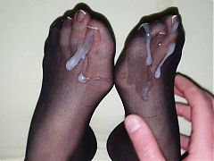 Cum on nylon feet and French toenails #13