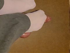 Squished out cum with flats and sheer socks