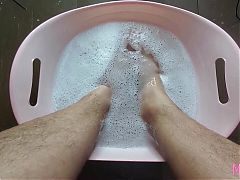 Wash and scrub my big dirty feet