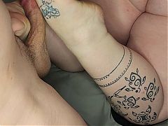 BBW foot fuck with huge cumshot on ass