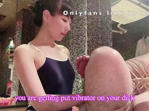 Mistress puts Vibrator on her slave to make him cum